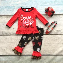 cotton Valentine s day boutique baby girls kids outfits clothing ruffles suit love you more heart