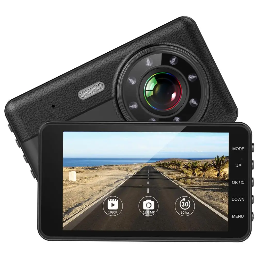 4 &quotIPS двойной объектив Автомобильный видеорегистратор FHD 1080P 170 градусов
