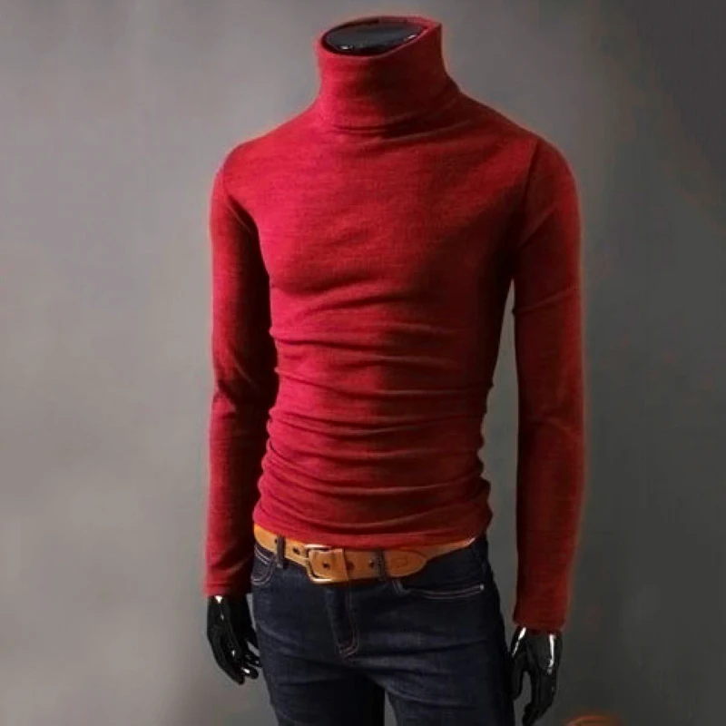 

Fitness T-Shirts Mens T-Shirts Roll Turtle Neck Pullover Tops Tee Autumn Male Long Sleeve Slim Fit Tops High Neck Men's T-shirt