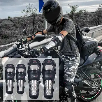 

4Pcs/Set Motorcycle Knee Pads Elbow guard Stainless Steel Protector Safety Black for Off-road Moto bicycle Racing Outdoor Sports