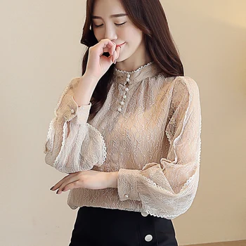 

Big Size Lace Wild Women's Shirts Brief Fashion Office Lady Chemise Femme Ladies Tops Elegant Temperament Blusa Feminina