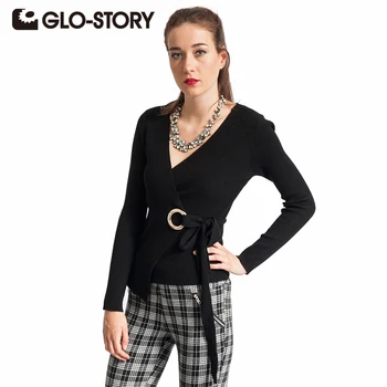 

GLO-STORY 2018 Autumn & Winter Knitting Sweater Cardigan Long Sleeves Solid Color V Neck Fashion Sweaters Female 4965