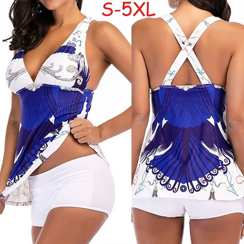 Sport Large Size Bikini Set Women Summer Printed Swimming Suit Tankini Plus Size Swimwear Two Piece Print Push Up Swimsuit XXXXL