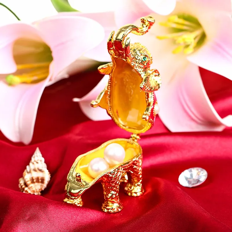 2016 Vintage Metal  Elephant Figurine Jewelry Ring Stand Display Trinket Box Wedding Souvenirs Christmas Gift Carved Alloy Box (6)