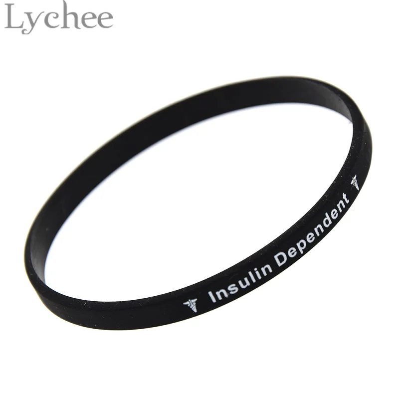 Lychee, медицинский силиконовый браслет, с надписью, тип 1, диабет, инсулин, зависимый, резиновый браслет, ювелирные изделия для мужчин и женщин - Окраска металла: Black