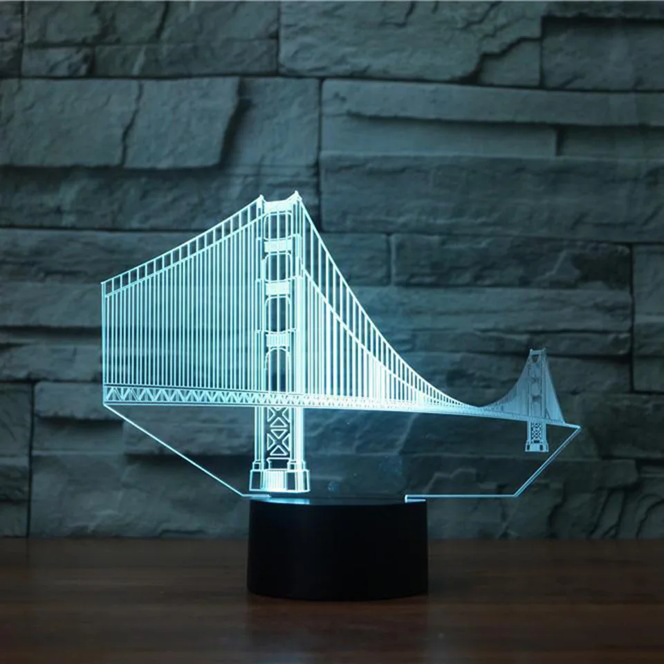

Bedroom 7 Color Vision Usb Bedside Golden Gate Bridge Modeling Light Fixtures 3D Led Building Night Light Decor Gifts Desk Lamp