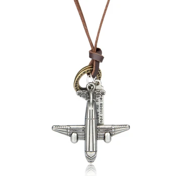 

NIUYITID Necklace & Pendants Vintage Aircraft Plane Charm Jewelry For Men Women Brown Leather Rope Long Chain Bijou Gift