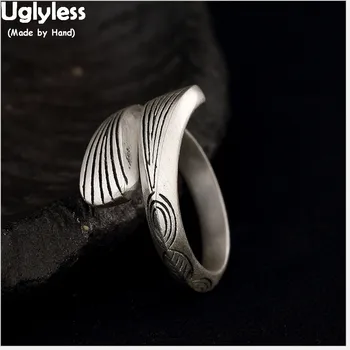 

Uglyless Real 990 Silver Fine Jewelry Handmade Engraved Leaf Patterns Vintage Rings for Women Ethnic Opening Ring Exotic Bijoux