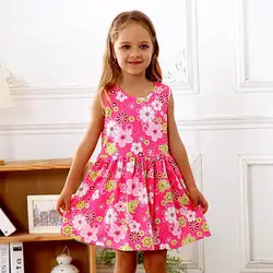2018 Новый стиль жилет для девочек летнее платье Скорость сухой Спортивные Повседневные Платья с цветочным принтом платье с принтом для От 3