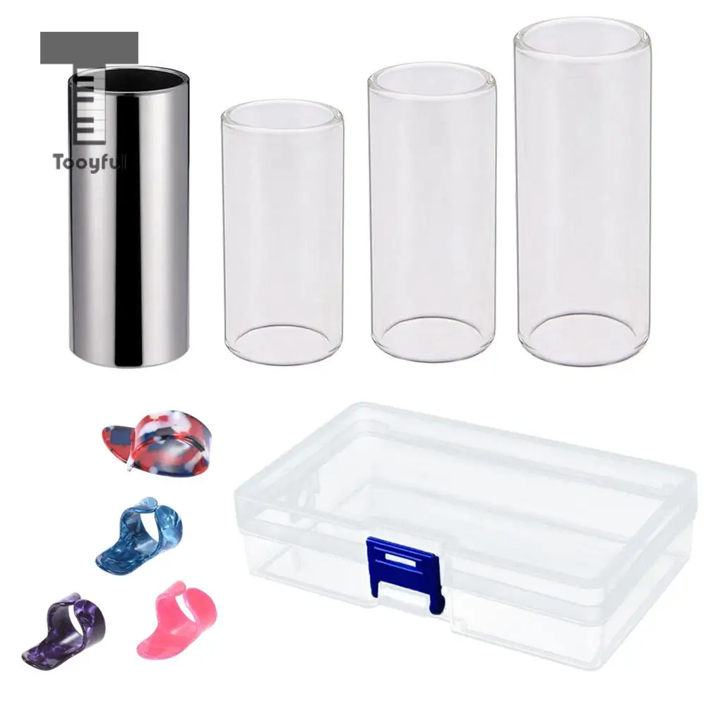 Tooyful 3Pcs Glass Slide +1 Pc Stainless Steel Slide + 4 Pcs Guitar Finger Picks +1 Pc Box for Guitar