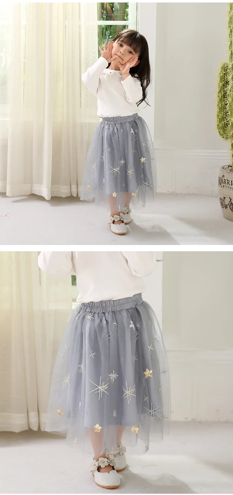 Saia para 6 Meninas Saias Macio Fofo Tule Tutu Saia Pettiskirt Longas Crianças Malha Bola Vestido Estrela Lantejoulas 8 10 13 Ano 35 Mamãe e Bebê