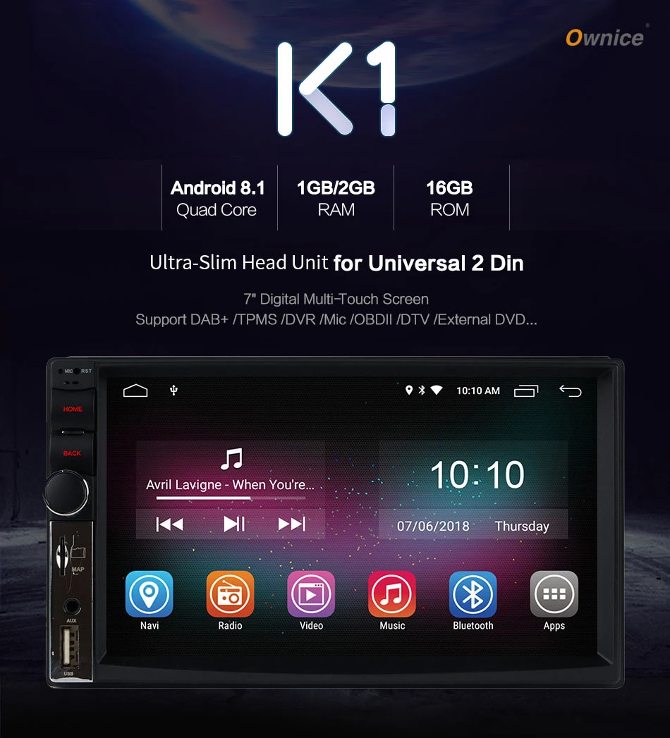 Cheap 7" Ultra Slim Intelligent Car Tablet PC Multimedia Android 8.1 Universal 2 Din Car Radio Stereo GPS for Nissan Toyota VW Peugeot 4