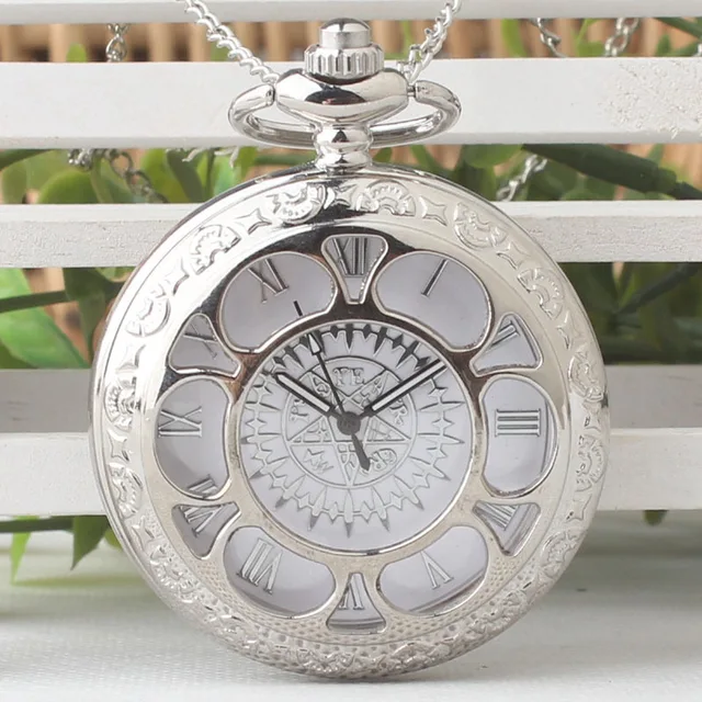 Hot Anime Black Butler Kuroshitsuji Style Pocket Watch Silver Hollow Flower Wome Hot Anime Black Butler Kuroshitsuji Style Pocket Watch Silver Hollow Flower Wome