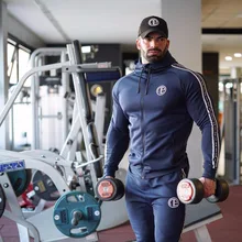 Тренажерные залы осень Для мужчин комплекты из двух предметов Плотные хлопковые пуловеры толстовки+ брюки спортивный костюм мужской плюс бархатная толстовка с капюшоном