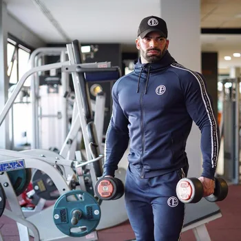 

2018 Gyms Autumn Men Two Piece Sets Cotton Thick Pullovers Hoodies + Pants Sportwear Suit Male Plus Velvet Hoodies