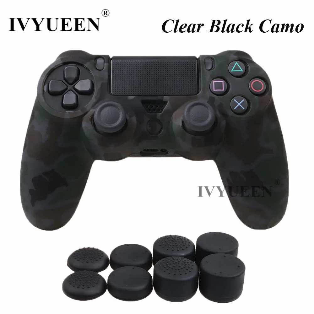 IVYUEEN для Dualshock 4 силиконовая камуфляжная Защита Чехол для playstation 4 PS4 DS4 Slim Pro контроллер кожи с 8 захватами для большого пальца - Цвет: Clear Black Camo