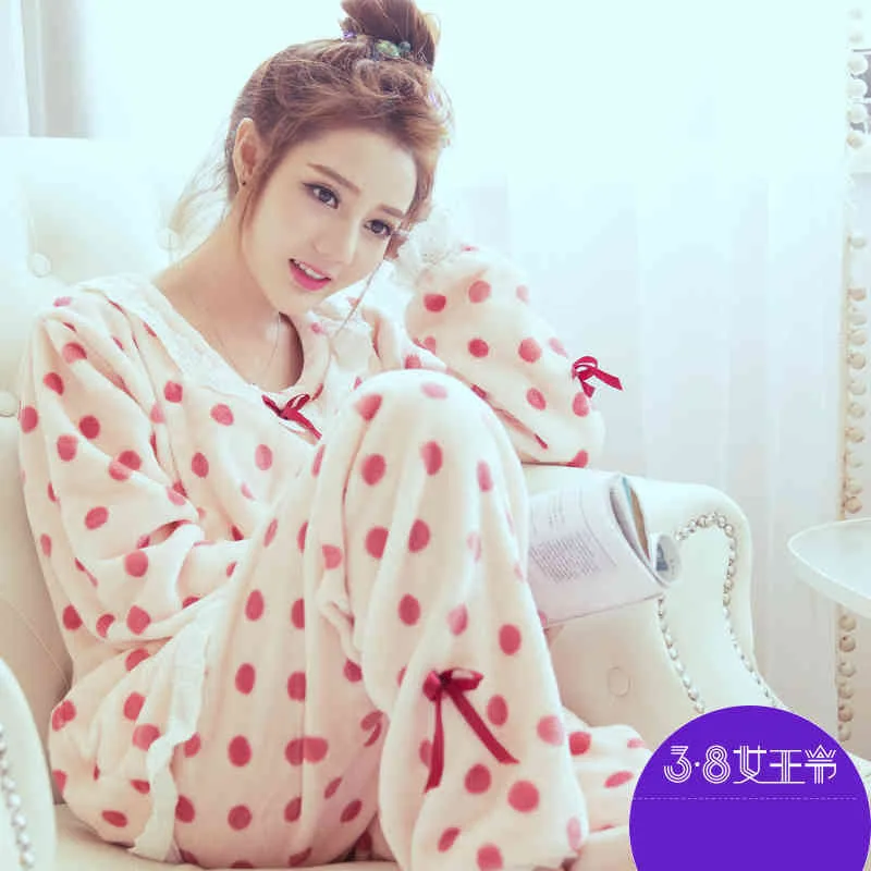 

Pregnant women coral fleece pajamas autumn winter sets nursing postpartum han edition to go lili thickening and wool in winter
