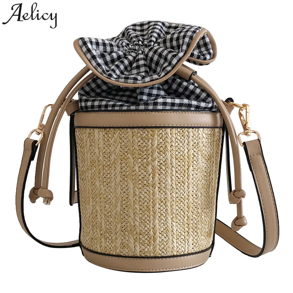

Aelicy girls shoulder bag Retro Weave Lattice Leather women Bucket bag Fashion wild Ladies crossbody bag bolsa feminina sac 2019