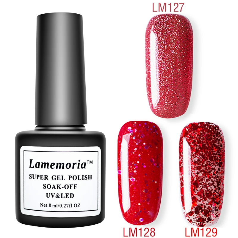 

3Bottles Glitter Sequins Gel Nail Polish 8ml Soak Off UV Gel Varnish Manicure Nails Extensions Red Blue Shimmer Nail Gel Lacquer