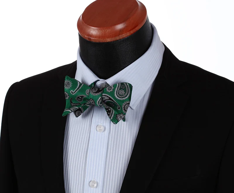  BP703G Green Black Paisley 100%Silk Jacquard Men Butterfly Self Bow Tie BowTie Pocket Square Handke