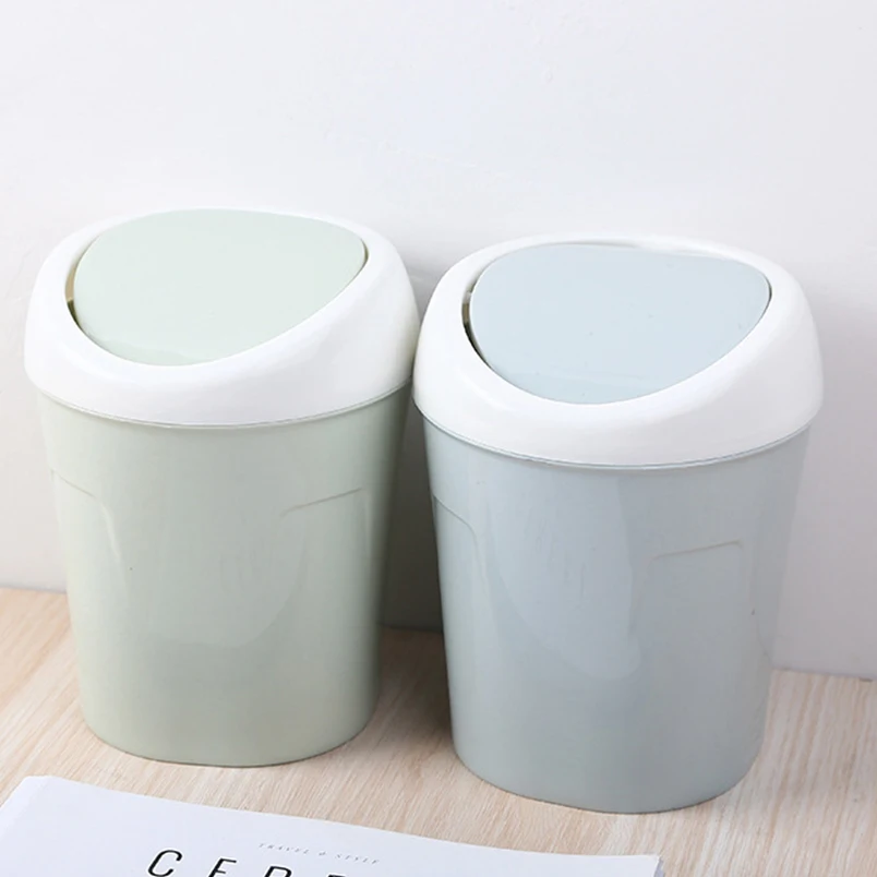 

Desktop Waste Bins Mini Trash Can with Covered for Kitchen Living Room Desk Trash Can Rolling Cover Type Plastic Desktop Dustbin