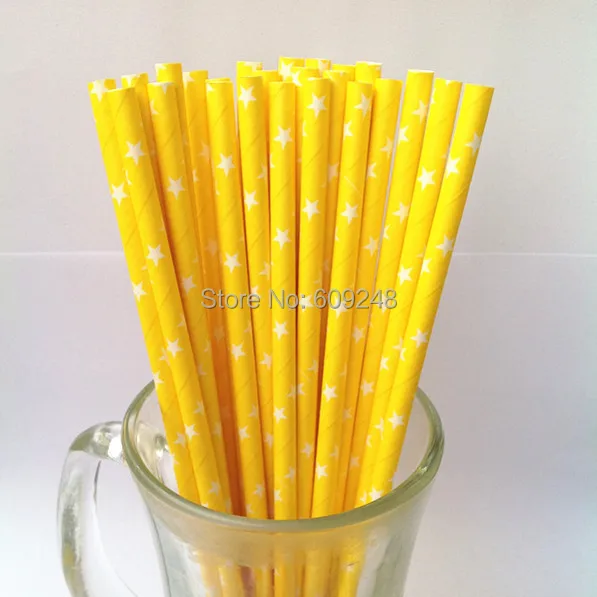 

100 Pcs Mixed Colors White Star Printed Yellow Paper Straws, Buy Cheap Cute Party Supplies Paper Drinking Straws Outlet