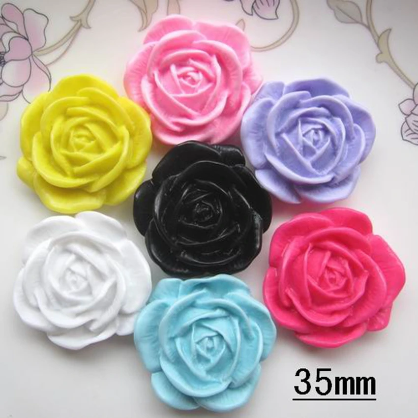 

For DIY Hair Decoration 20pcs Mixed 35mm Popular Flat Back Reisn Cabochon Flowers