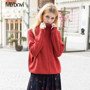 

Red Women Loose Sweater Women Drop Shoulder Knit Pullovers Fall 2018 Fashion Casual O Neck Basic Sweater Pacthwork Pull femme