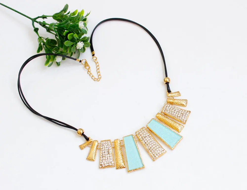 Beads Enamel Bib Leather Braided Rope Chain Necklace