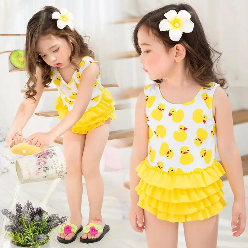 Yellow duck bikini one piece swimwear Cute One piece push up swimsuit