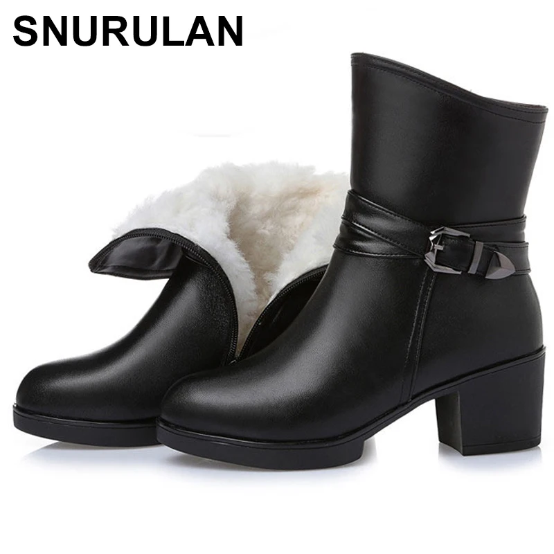 

SNURULAN 2018 High Quality Genuine Leather Ankle Boots Women Elegant Metal High Heels Shoes Woman Platform Winter Boots E553