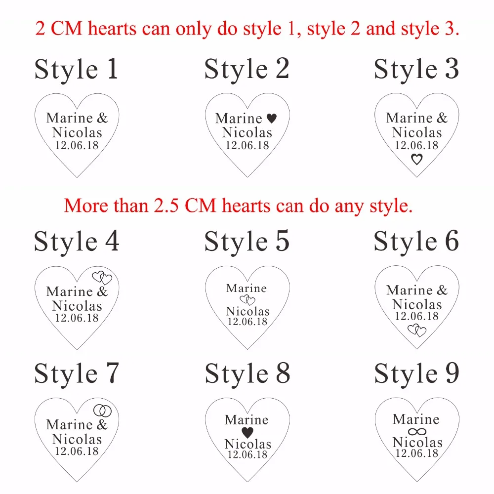 50Pcs Personalized Engraved Acrylic Mirror Love Heart With Hole Gift Tags Wedding Party Table Confetti Decor Centerpieces Favors