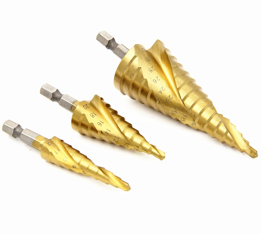 Free shipping New 3pcs HSS Spiral Grooved Core Cone Step Drill Bits1/4 ...