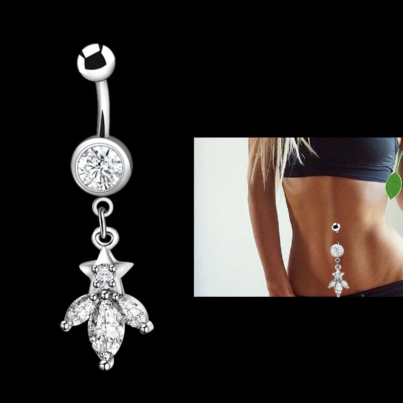 Fashion Sexy Navel Rings Dangle Belly Button Rings AAA Zircon Surgical Steel Anti-allergic Body Piercing Jewelry Free Shipping2