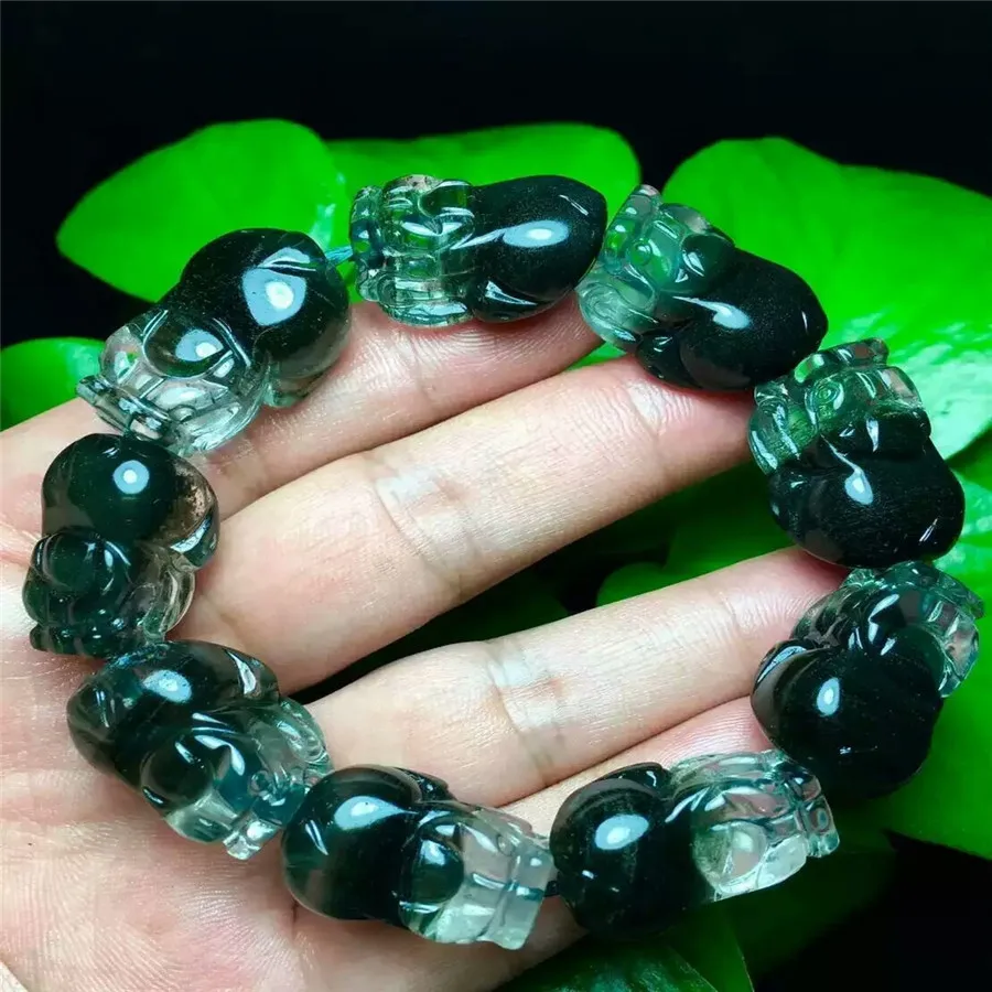 

Genuine Green Phantom Ghost Natural Stone Female Women Man Stretch Pi Xiu Shape Stone Beads Bracelet 27*17mm