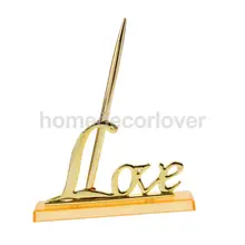 Caneta de assinatura de casamento com banhado a ouro metal amor titular festa caneta conjunto