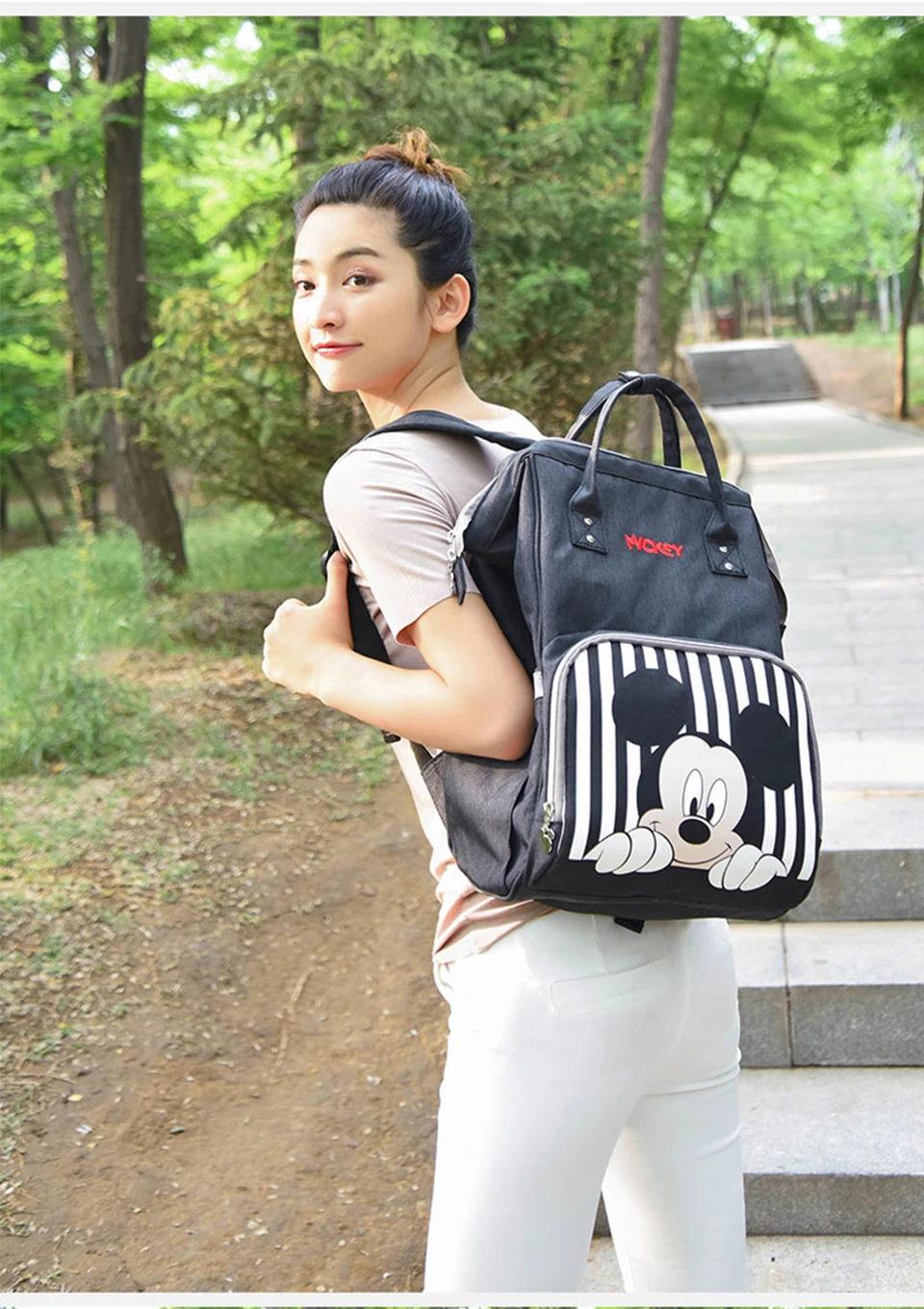 Сумка для подгузников с изображением Диснея Микки и Минни, USB, водонепроницаемые сумки для мам/подгузников, застежка, сумка для коляски, вместительные рюкзаки Mochila