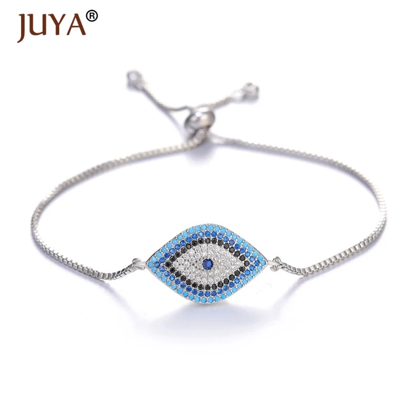 Juya роскошный бренд Кубического Циркония Горный Хрусталь счастливый синий турецкий глаз браслет evil eye браслет для женщин Femme амулет ювелирные изделия