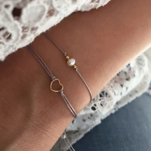 2 шт./компл. Для женщин черный, серебристый цвет простой, расшитое бусинами, Плетеный, с бусинами комплект кожаного браслет темперамент пляж ювелирные изделия аксессуары