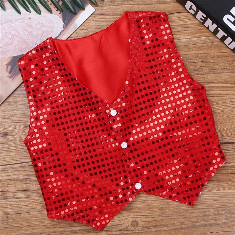 Bambini ragazzi brillanti paillettes gilet giacca Hip-hop Jazz Stage Performance Dance Clothes