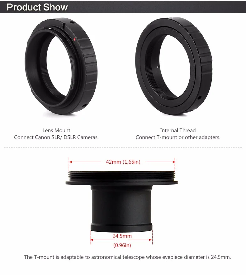 T кольцо для Ca не SLR/DSLR Камера адаптер+ 23,2/24,5/31,7/42 мм окуляра порты телескопы, микроскопы, увеличители крепление трубки