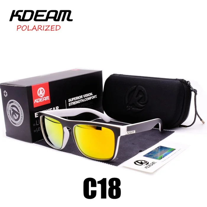 Kdeam дизайн поляризованные солнцезащитные очки мужские очки для вождения открытого транспорта Квадратные Солнцезащитные очки мужское зеркало UV400 очки с коробкой TH-KD156 - Цвет линз: C18