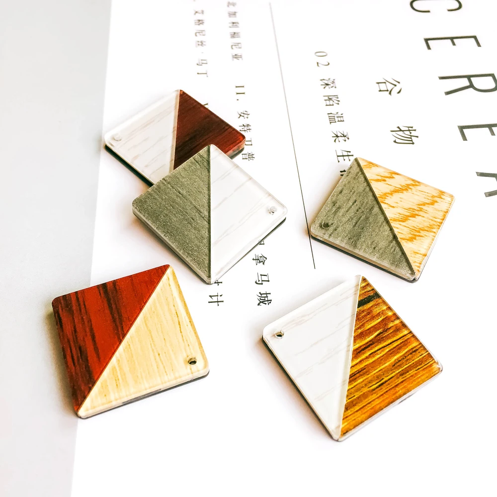 

Simulation Wooden Resin Plastic Acrylic Square Pendant Eardrop Diy Handmade Material for Necklace Jewelry Finding 25mm 4pcs