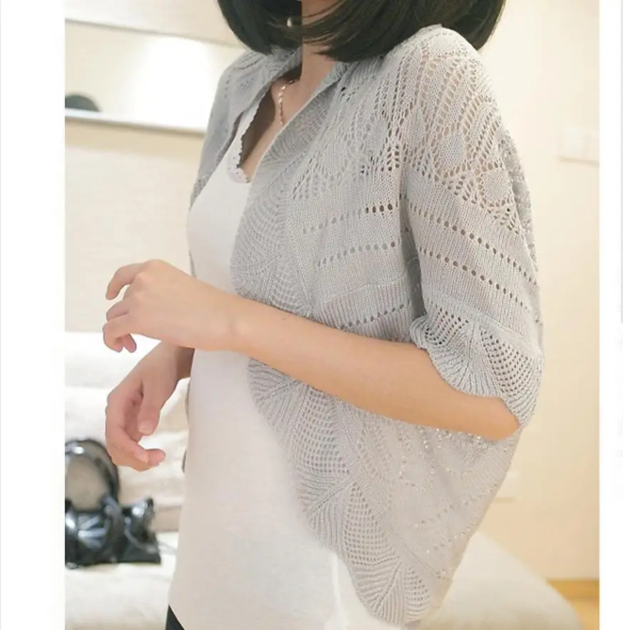 New Fashion Korea Women Hollow Sweater Shawl Shrug Jacket Knitwear Cardigan Crochet clothes