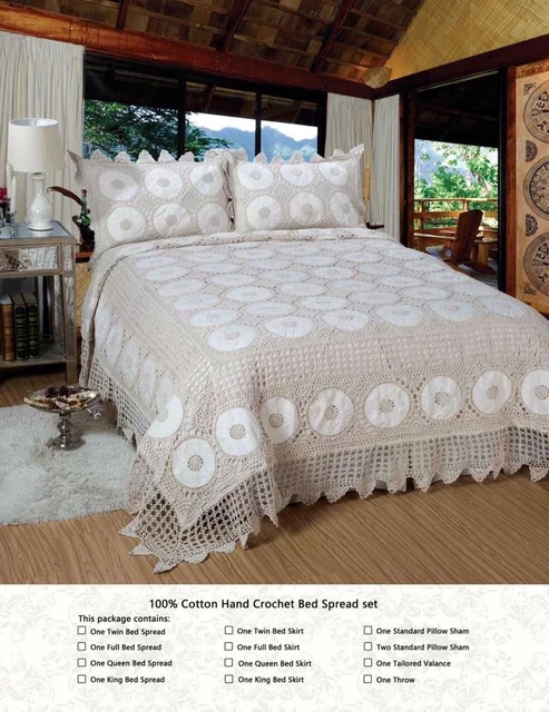 Crochet Handmade Luxury 100 Cotton Bedding 3pcs Set King White