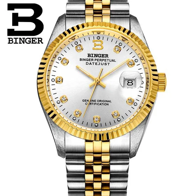Швейцарские роскошные водонепроницаемые автоматические мужские и женские механические часы с автоматической датой, полностью стальные бизнес-часы от ведущего бренда для мужчин и женщин - Цвет: Mens white gold