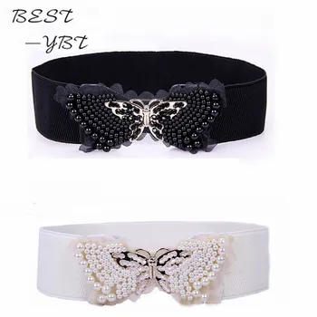 

Decorative handmade pearl butterfly elastic waistband Korean Women diamond girdle female wide girdleLarge ceinture de femmes