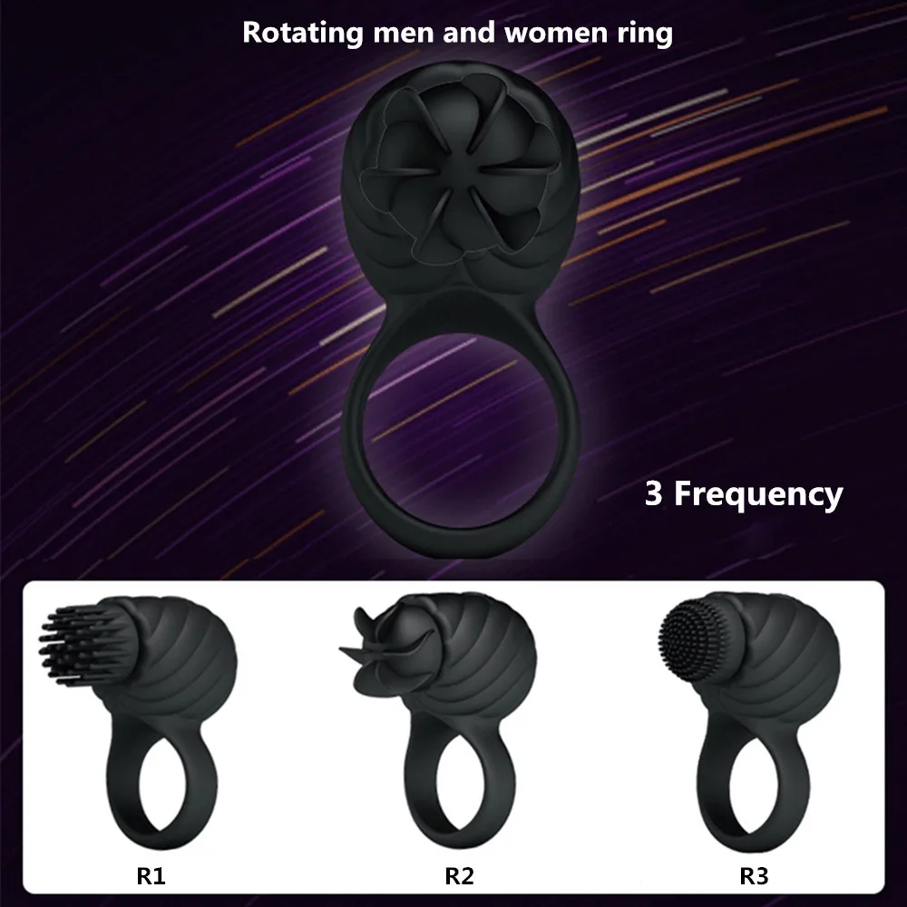 Penis Ring Male Famale Vibrator Rotator Delayed Ejaculation Flirt Silicone Lock Cockring Adult Sex Toys for Couple Men Women (5)