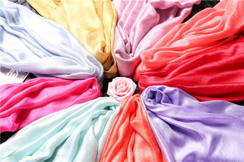 Модный женский шелковый шарф, однотонный, Пашмина, хиджаб, женский платок, пляжные шарфы, шали, накидка, мягкий платок на голову
