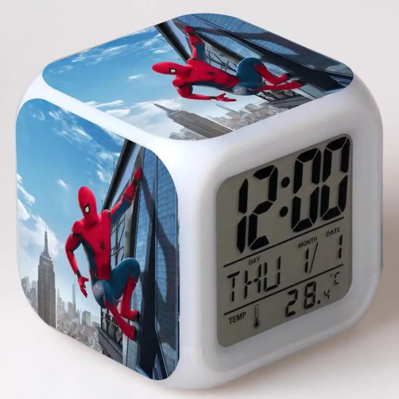 

Spiderman Homecoming Action Figures LED 7 Colors Change Touch Light Alarm Desk Watch Boys Girls Toys